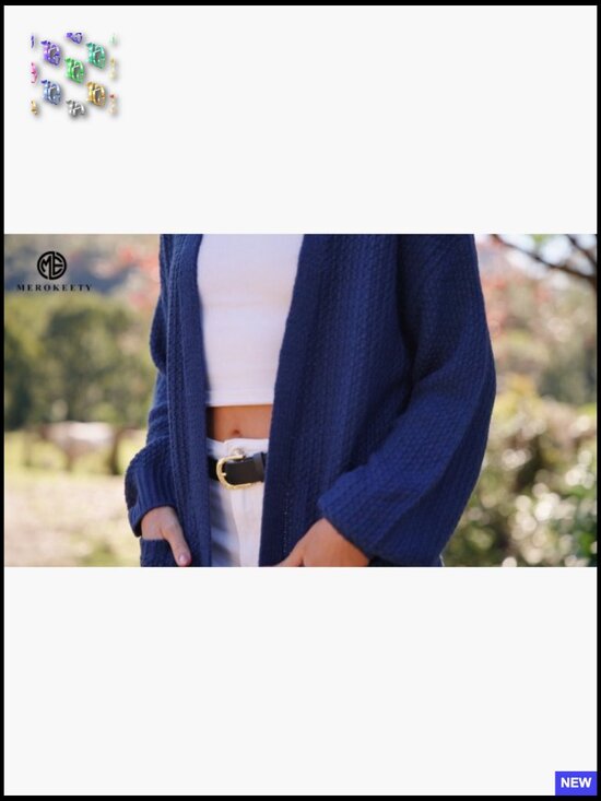 Oversized Chunky Knit Cardigan Open Front Lantern Sleeve Cozy Sweater - Picture 7 of 7